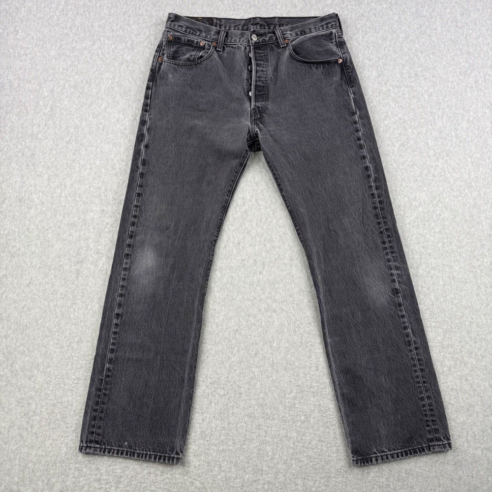Vintage Levis Jeans Mens Fits 34x30 Black 501 Faded Button Fly Straight Denim